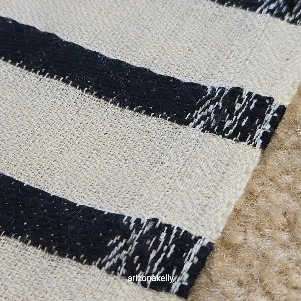 Ivory Cashmere Scarf With Black Stripes - Picture 3 of 16